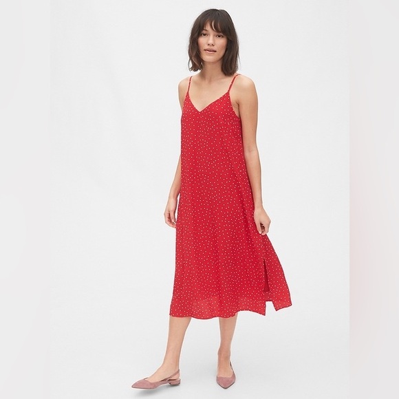 Gap red polka dot cami slip midi dress with tie back - size M - Picture 4 of 4